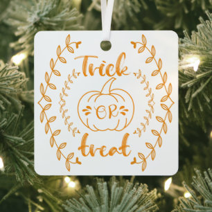 Trick or treat in plants frame metal ornament