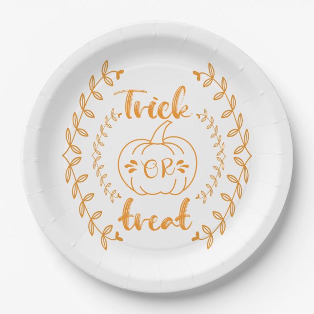 Trick or treat in plants frame  paper plate (Front)