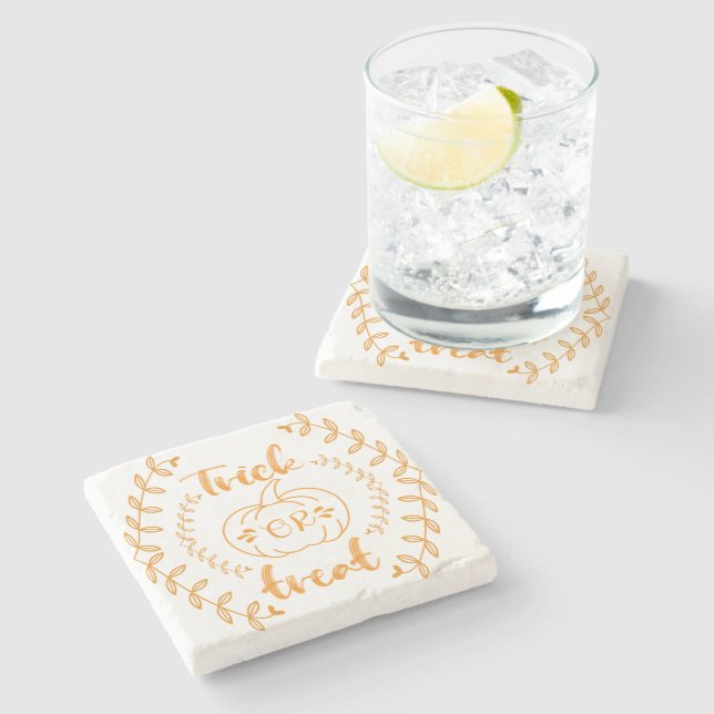 Trick or treat in plants frame  stone coaster (Side)