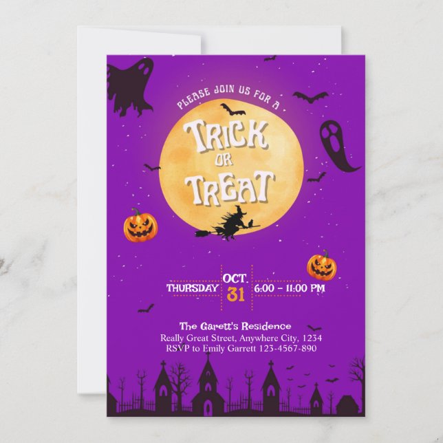 Trick or Treat Invitation Purple Halloween Party (Front)