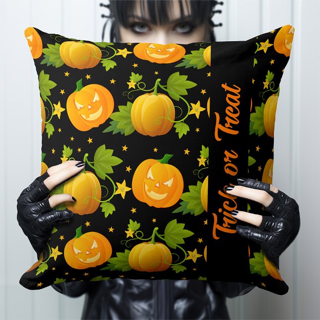Trick or Treat Jack o Lantern Halloween Pumpkin Throw Pillow (Creator Uploaded)