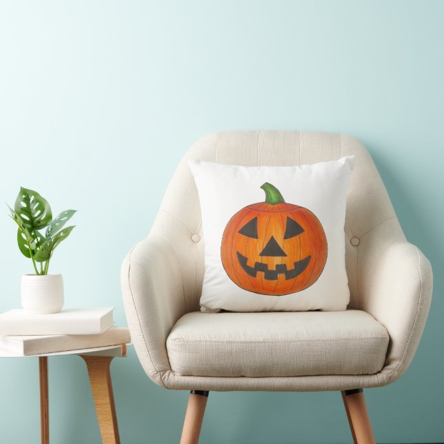 Trick or Treat Jack o' Lantern Halloween Pumpkin Throw Pillow (Chair)