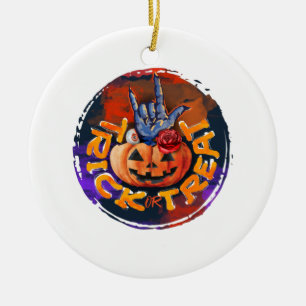 Trick or Treat – Jack-o'-Lantern with Red Rose (2) Ceramic Ornament
