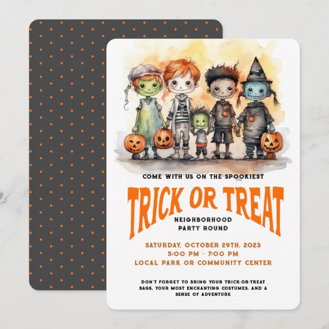 Trick Or Treat Kids Halloween Neighbourhood Party  Invitation (Front/Back)