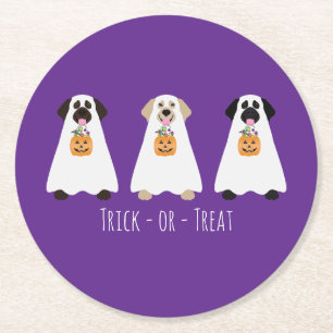 Trick Or Treat Labrador Retriever Ghost Dogs Round Paper Coaster