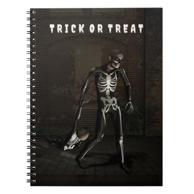 Trick or Treat. Man dressed as skeleton Notebook (Front)