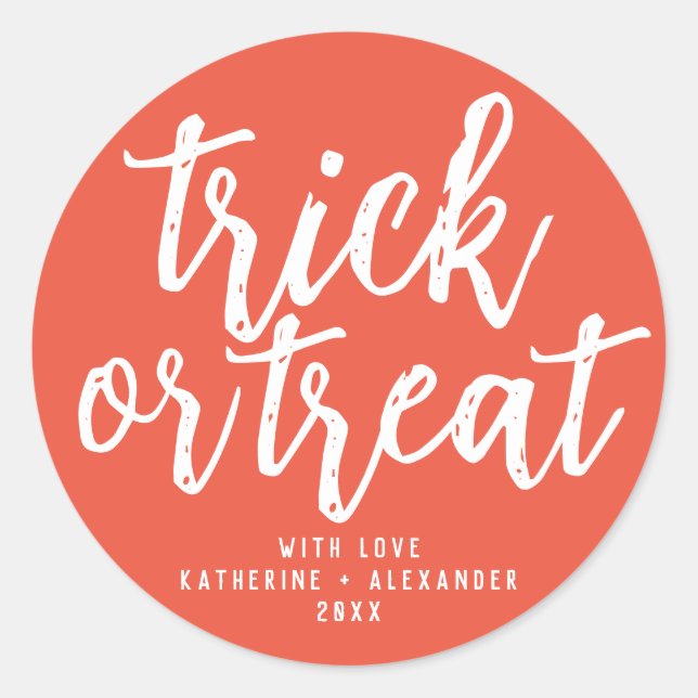 Trick Or Treat Modern Elegant Personalized Name Classic Round Sticker (Front)