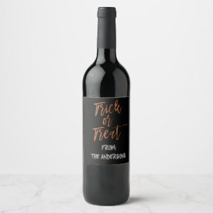 Trick or Treat Modern Halloween Wine Bottle Label