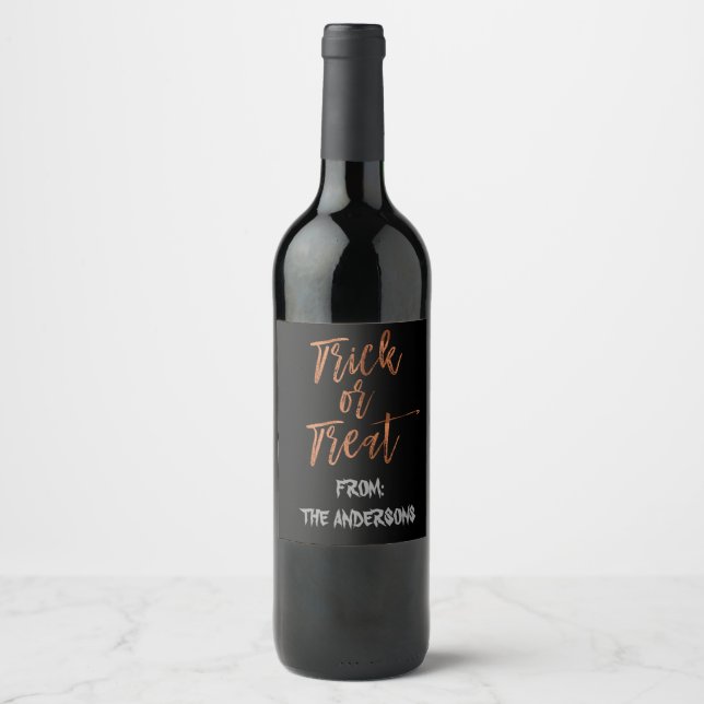 Trick or Treat Modern Halloween Wine Bottle Label (Front)