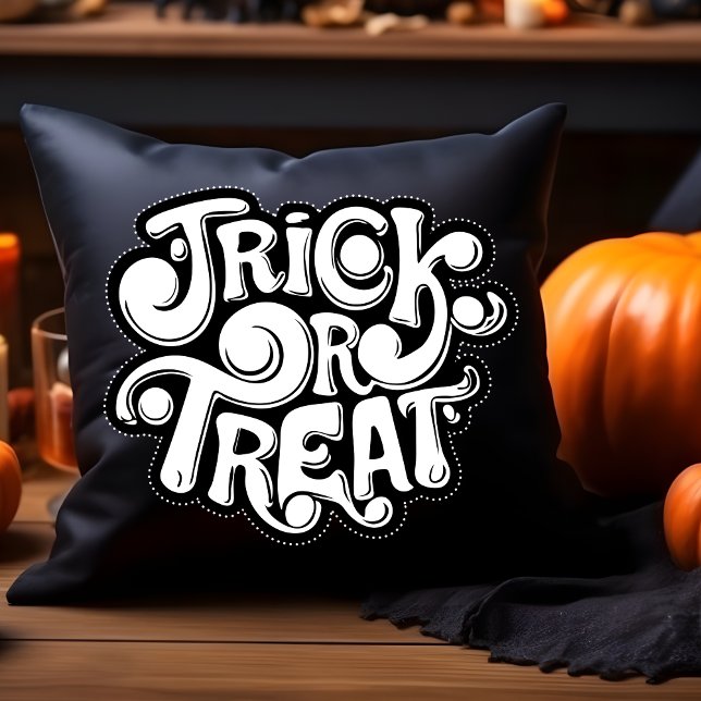 Trick or Treat Modern Halloween Writing Throw Pillow (Creator Uploaded)