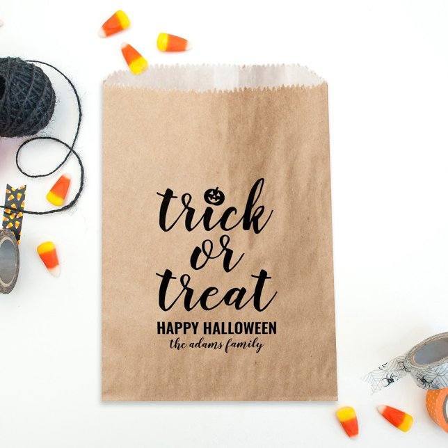 Trick or Treat Modern Script Custom Halloween Favour Bag (Creator Uploaded)