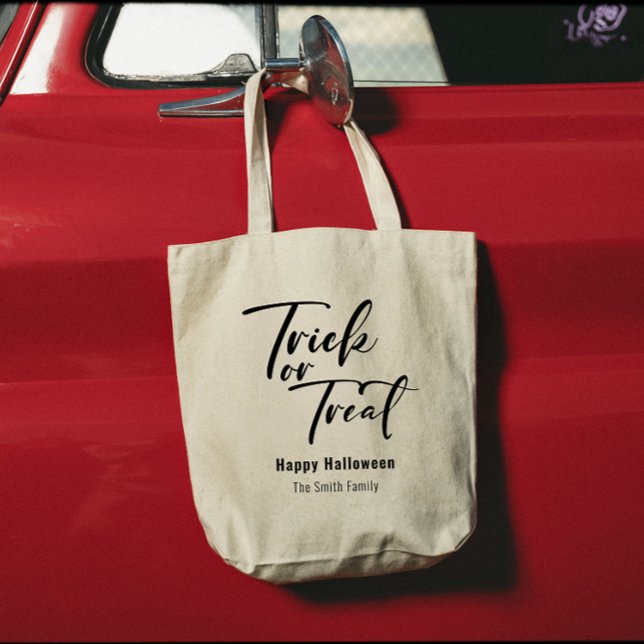 Trick or Treat Modern Script Custom Halloween Name Tote Bag (Trick or Treat Modern Script Custom Halloween Name Tote Bag)