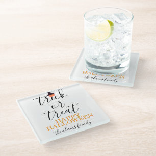 Trick or Treat Modern Script Halloween  Glass Coaster
