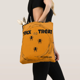 trick or treat,name, halloween orange tote bag
