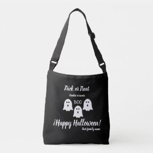 trick or treat,name, halloween personalized, boo! crossbody bag