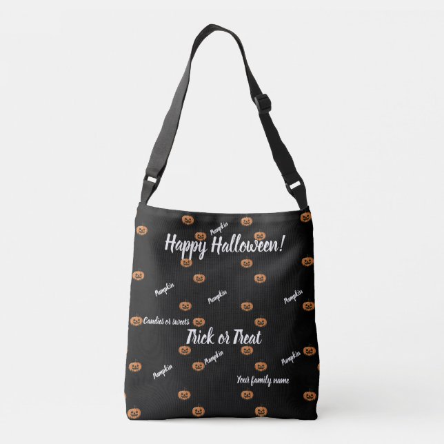 trick or treat,name, halloween personalized Pumpki Crossbody Bag (Back)
