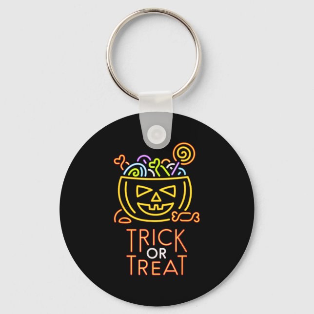 Trick Or Treat Neon Sign Halloween Costume  Keychain (Front)