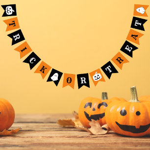 Trick or Treat Orange and Black Halloween  Bunting Flags