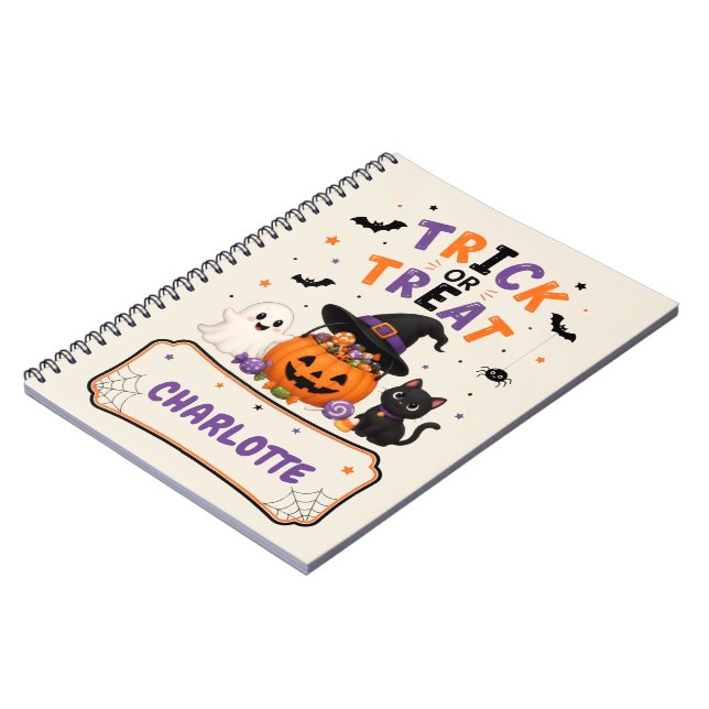Trick or Treat Orange Personalized Halloween Name  Notebook (Left Side)