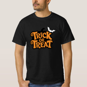 Trick Or Treat Orange Typography Bat Halloween T-Shirt
