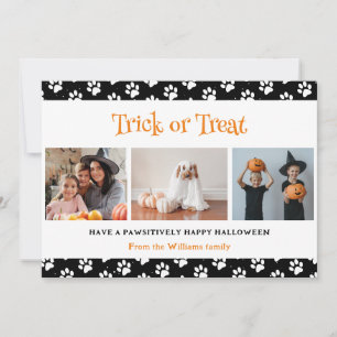 Trick or Treat Paws Pet Photo Halloween  Holiday Card
