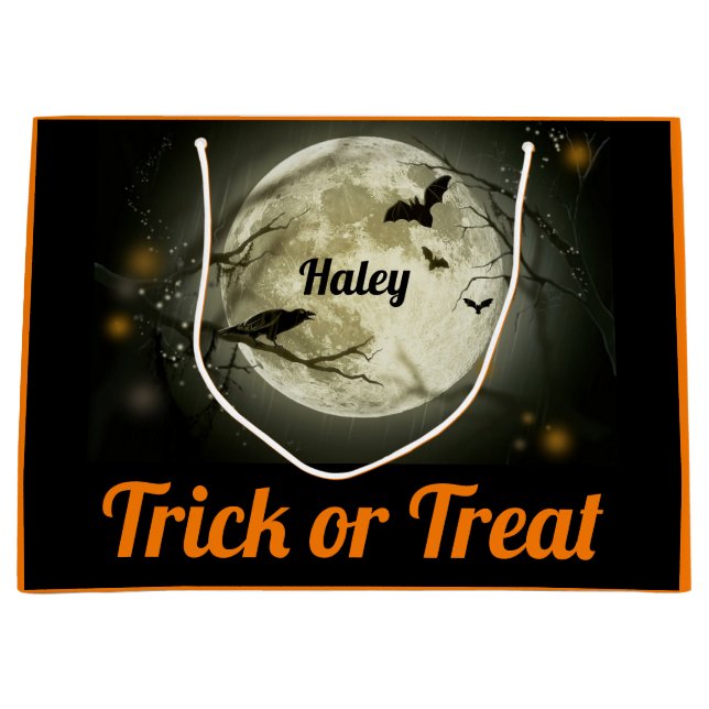 Trick or Treat Personalize YOUR NAME Spooky Bats Large Gift Bag (Front)