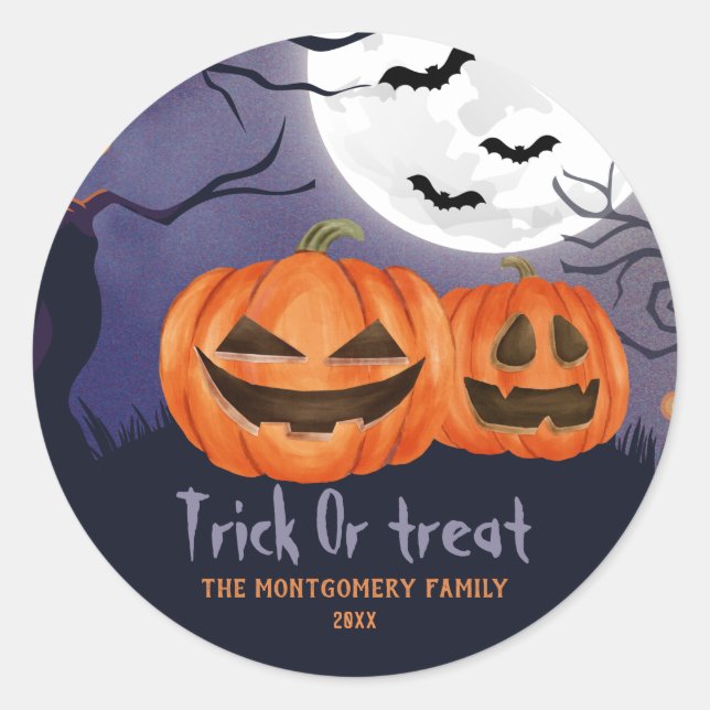 Trick or treat Personalized Name Halloween Party  Classic Round Sticker (Front)