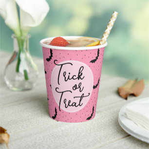Trick Or Treat Pink Bats Halloween  Paper Cups