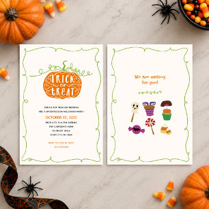 Trick or Treat Pumpkin & Candy Halloween Party Invitation