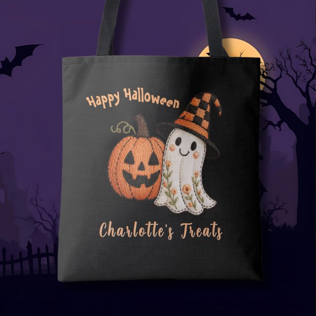 Trick or Treat Pumpkin Ghost Halloween Tote Bag (Creator Uploaded)