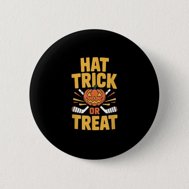 Trick Or Treat Pumpkin Halloween Ice Hockey  2 Inch Round Button (Front)