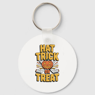 Trick Or Treat Pumpkin Halloween Ice Hockey Keychain