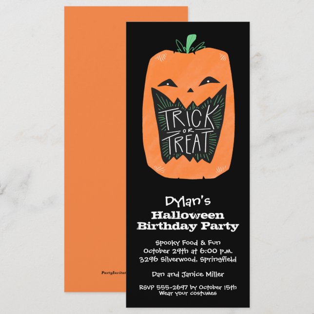 Trick or Treat Pumpkin Halloween Invitations (Front/Back)