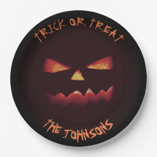 Trick or treat Pumpkin Halloween party your name Paper Plate