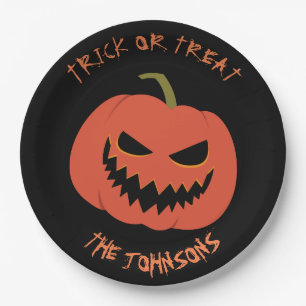 Trick or treat Pumpkin Halloween party your name Paper Plate