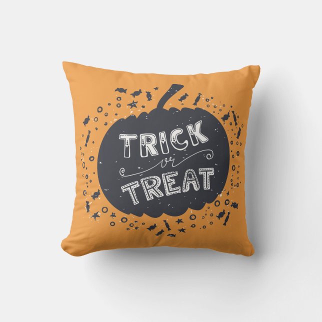Trick Or Treat Pumpkin Halloween Throw Pillow (Front)