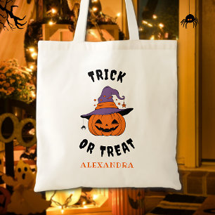 Trick Or Treat Pumpkin Name Personalized Halloween Tote Bag