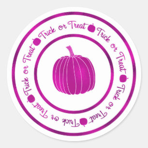 Trick or Treat & Pumpkin Purple Glam Halloween Classic Round Sticker