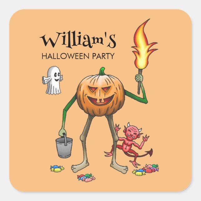 Trick or Treat Pumpkin Square Sticker (Front)