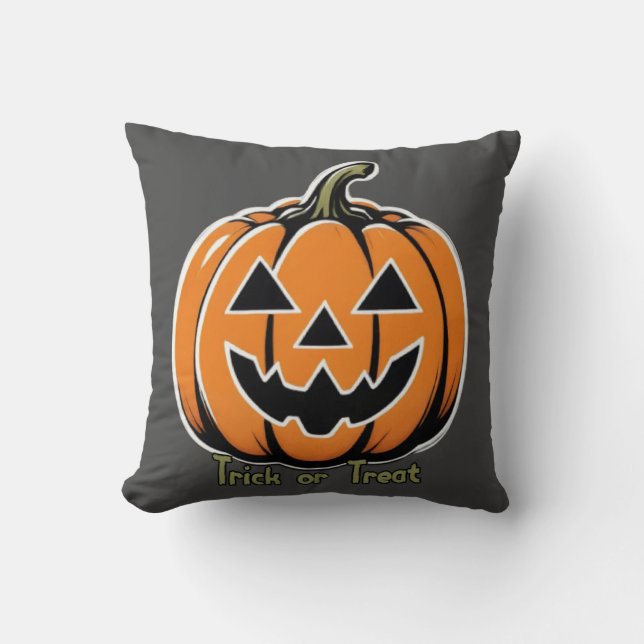 Trick or Treat- Pumpkin Throw Pillow (Front)