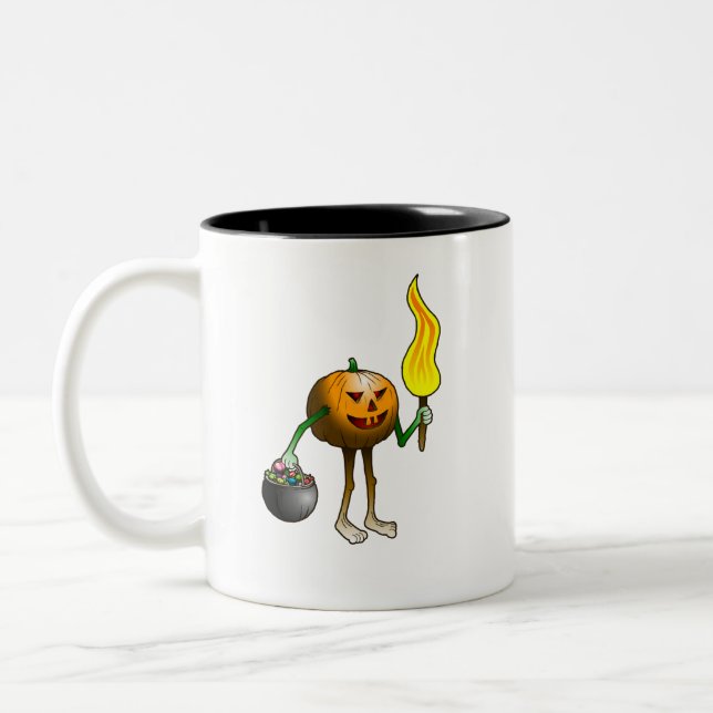Trick or Treat pumpkin Two-Tone Coffee Mug (Left)
