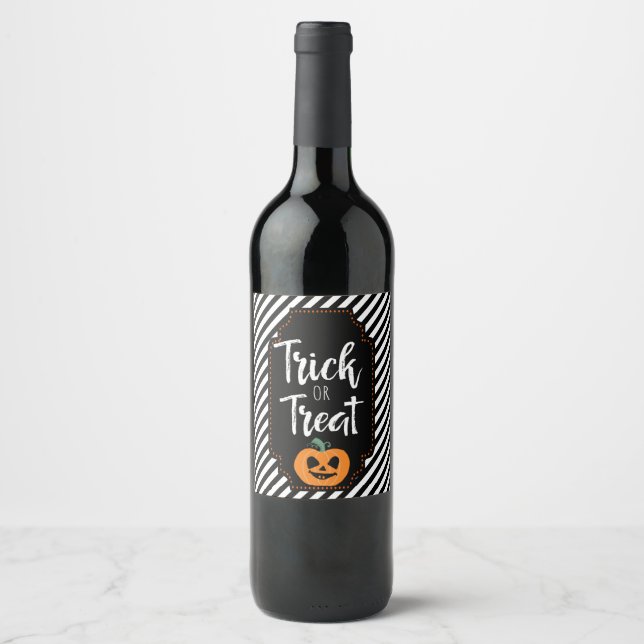 trick or treat pumpkin wine halloween wine bottle label (Front)
