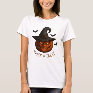Trick or Treat Pumpkin Witch Hat Halloween Design T-Shirt