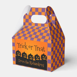 Trick or Treat, Pumpkins, Orange & Purple Checks Favor Box