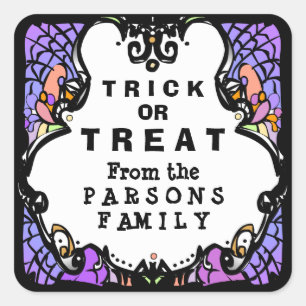 Trick or Treat Purple White & Black Halloween Square Sticker