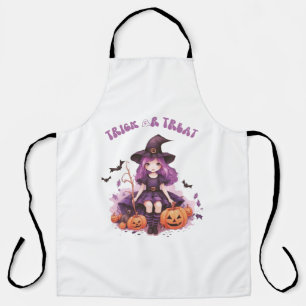 Trick or Treat Purple Witch Pumpkins & Bats Apron