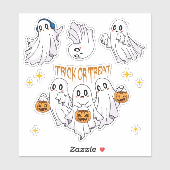 Trick or Treat Retro Cute Ghost Group with Pumpkin (Sheet)