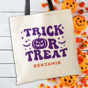 Trick Or Treat Retro Simple Personalized Halloween Tote Bag