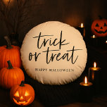 Trick or Treat Round Pillow | Happy Halloween<br><div class="desc">Add a spooky-chic touch to your Halloween decor with this Trick or Treat Happy Halloween Round Pillow! Featuring elegant hand-lettered typography, this cozy pillow is perfect for haunted living rooms, witchy bedrooms, or festive porches. Ideal as a seasonal accent piece or a thoughtful Halloween gift, it adds just the right...</div>