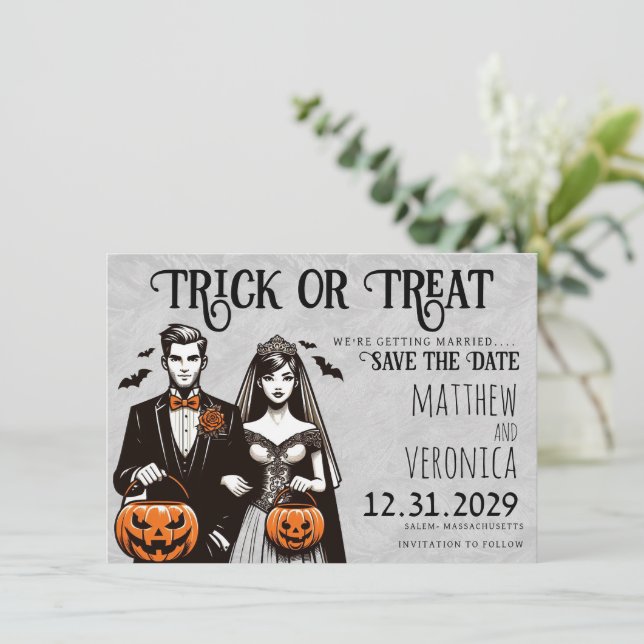 Trick or Treat Save The Date Card (Standing Front)